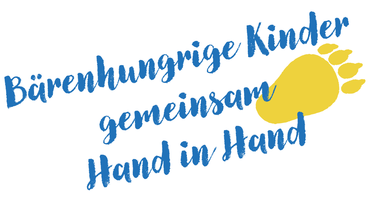 Logo mit Leitspruch der Grund- und Mittelschule Aitrachtal: Bärenstarke Kinder gemeinsam Hand in Hand